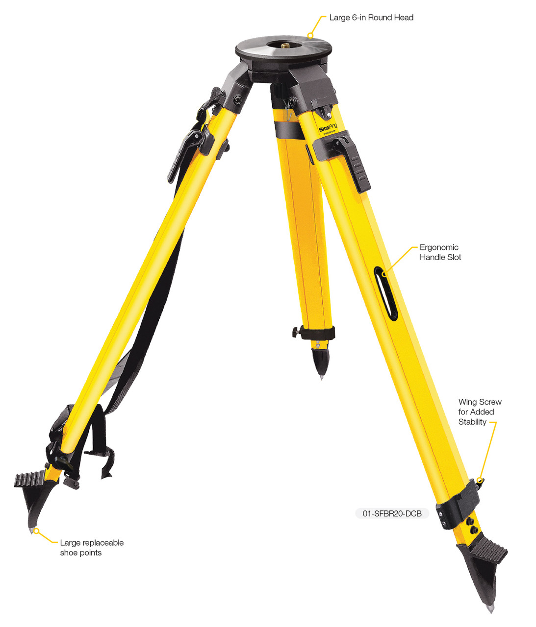SitePro SFBR20-DCB Surveyors Fiberglass Tripod - Heavy Duty - Dual Clamp 42 to 72-inches Extended