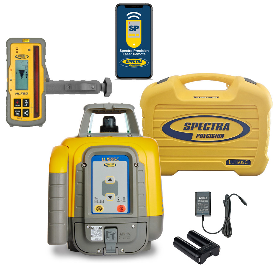 Spectra Precision LL1505C laser kit &mdash; LL1505C self-leveling rotary laser, HL760 digital readout receiver with C70 clamp, B10 rechargeable NiMH pack, CH10 charger and the 128994-00 small carrying case