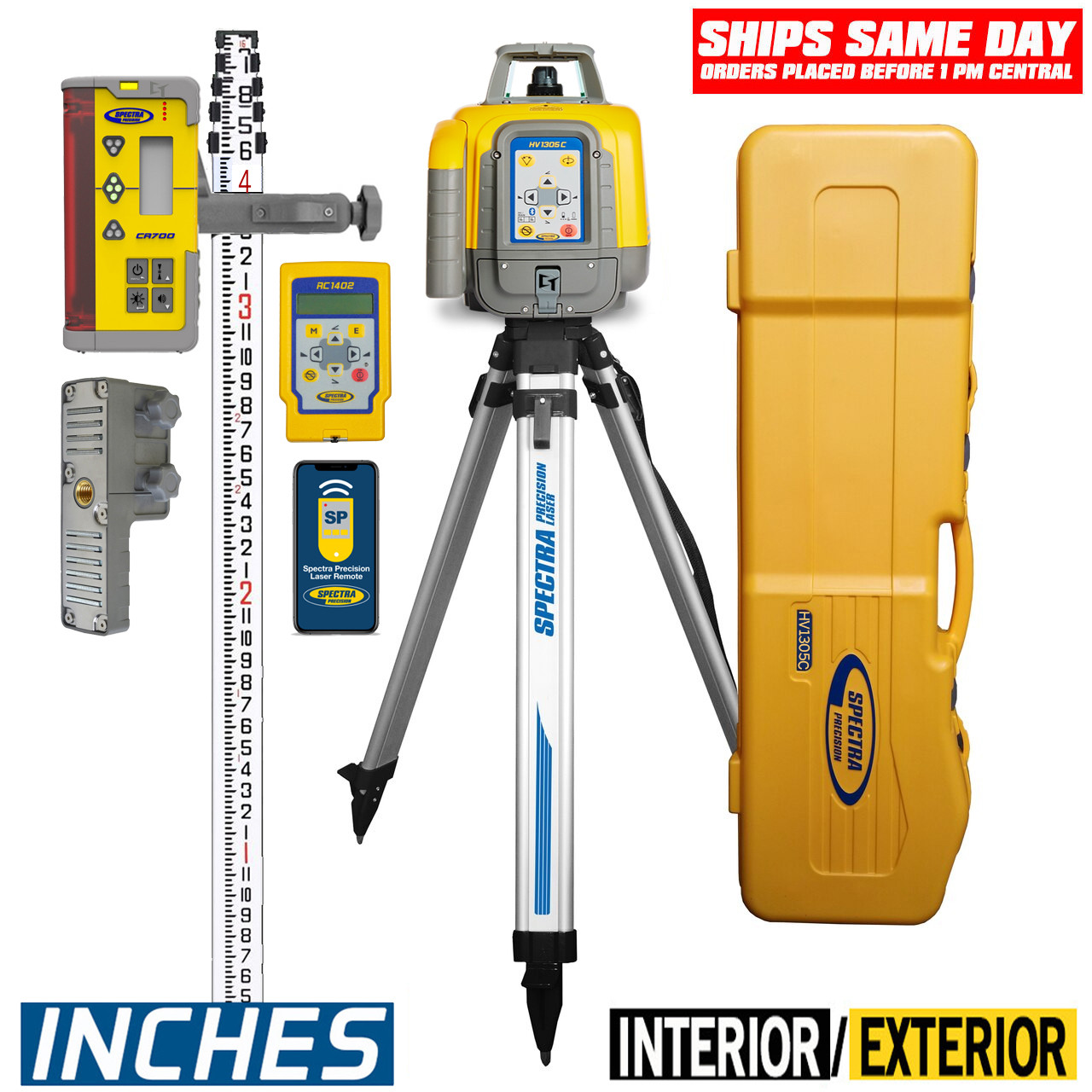 Spectra Precision HV1305C-SC-26 Horiz/Vert - Interior/Exterior RED Beam Laser Package with CR700 Receiver, Remote, INCHES Rod, Tripod and System Case view 6