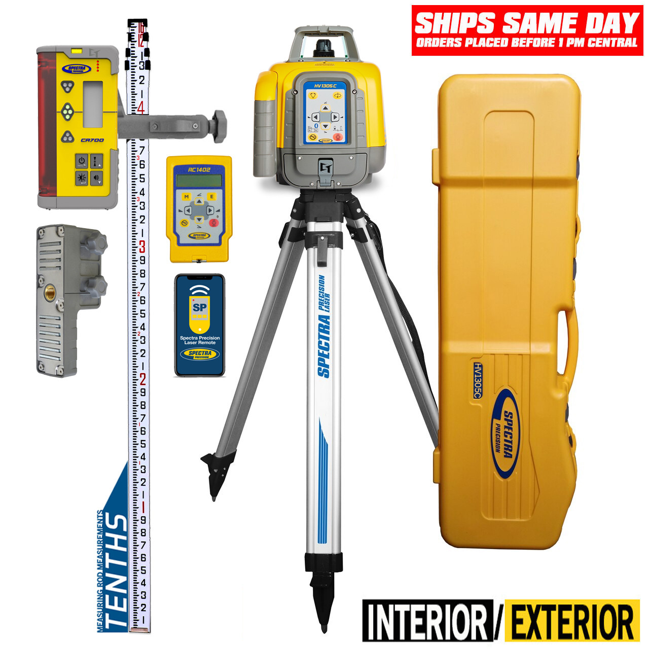 Spectra Precision HV1305C-SC-16 Horiz/Vert - Interior/Exterior RED Beam Laser Package with CR700 Multi-Use Receiver, Remote, TENTHS Rod, Tripod and System Case view 6