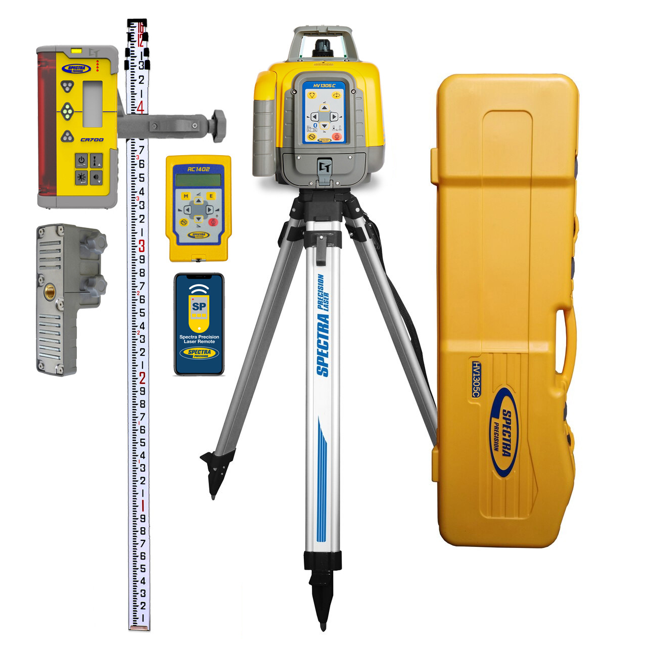 Spectra Precision HV1305C-SC-16 Horiz/Vert - Interior/Exterior RED Beam Laser Package with CR700 Multi-Use Receiver, Remote, TENTHS Rod, Tripod and System Case view 7