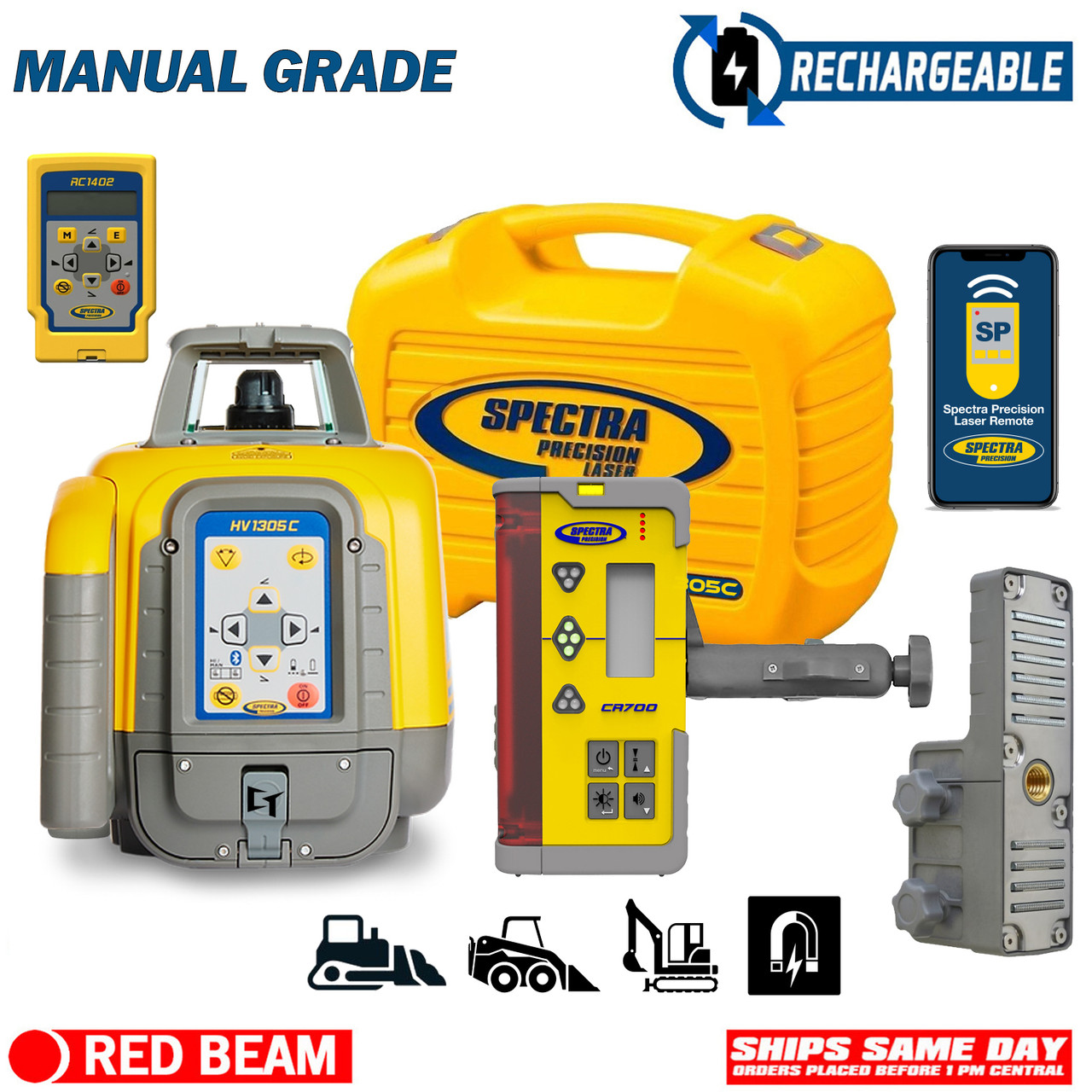 Spectra Precision HV1305C-14 Horiz/Vert - Interior/Exterior RED Beam Laser Package with CR700 Multi-Use Receiver, Remote, Small Case and Rechargeable Batteries view 8