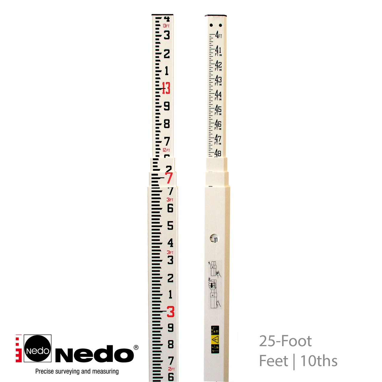 NEDO 347885 Measuring Rod 25-foot Fiberglass TENTHS