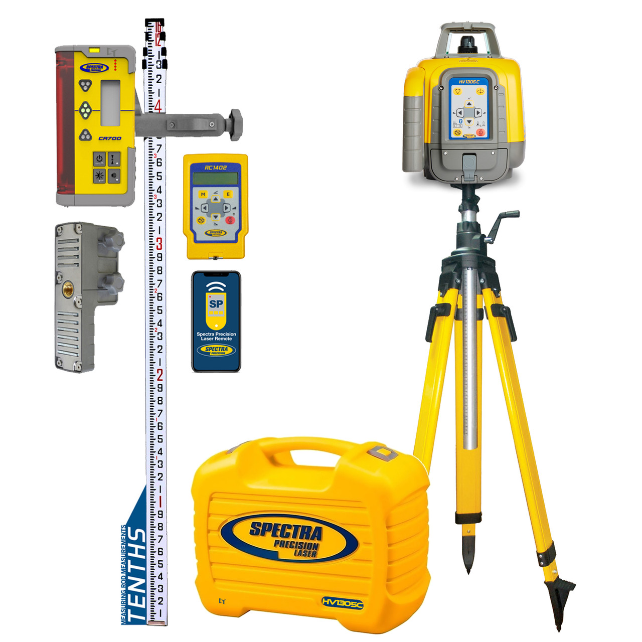Spectra Precision HV1305C-18E Horiz/Vert - Interior/Exterior RED Beam Laser Package with CR700 Multi-Use Receiver, Remote, TENTHS Rod, Elevator Tripod  and Small Case view 10