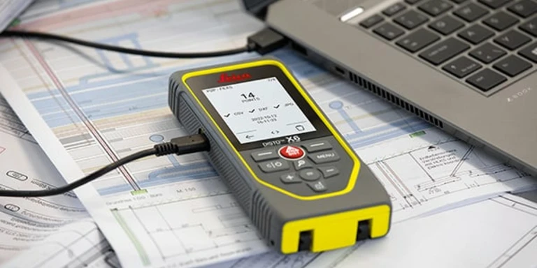 Leica DISTO X6 CAD export feature showing DXF file workflow from field to AutoCAD