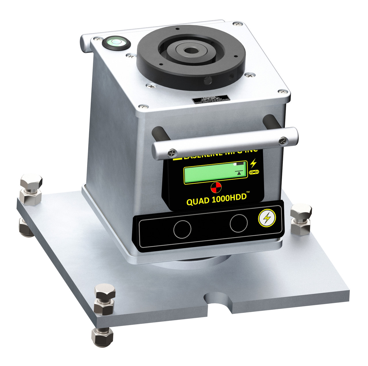 LaserLine QUAD 1000HDD mounted on its trivet plate, assembled and ready to shoot down