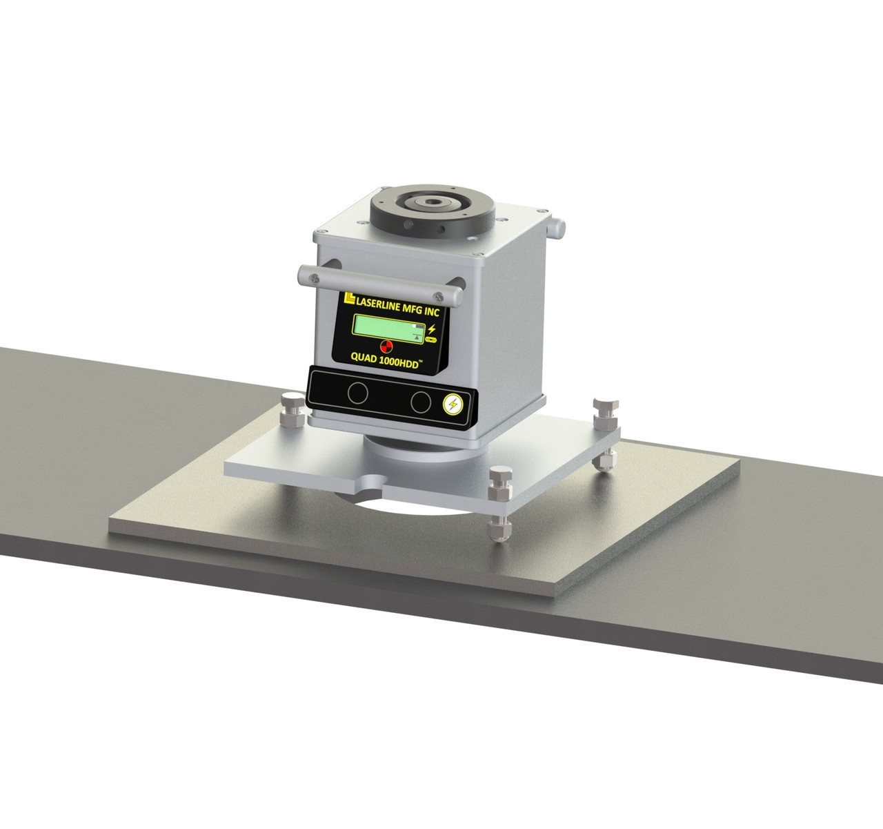 LaserLine QUAD 1000HDD mounted over a shaft opening, levelled and tied down ready to shoot the nadir beam down