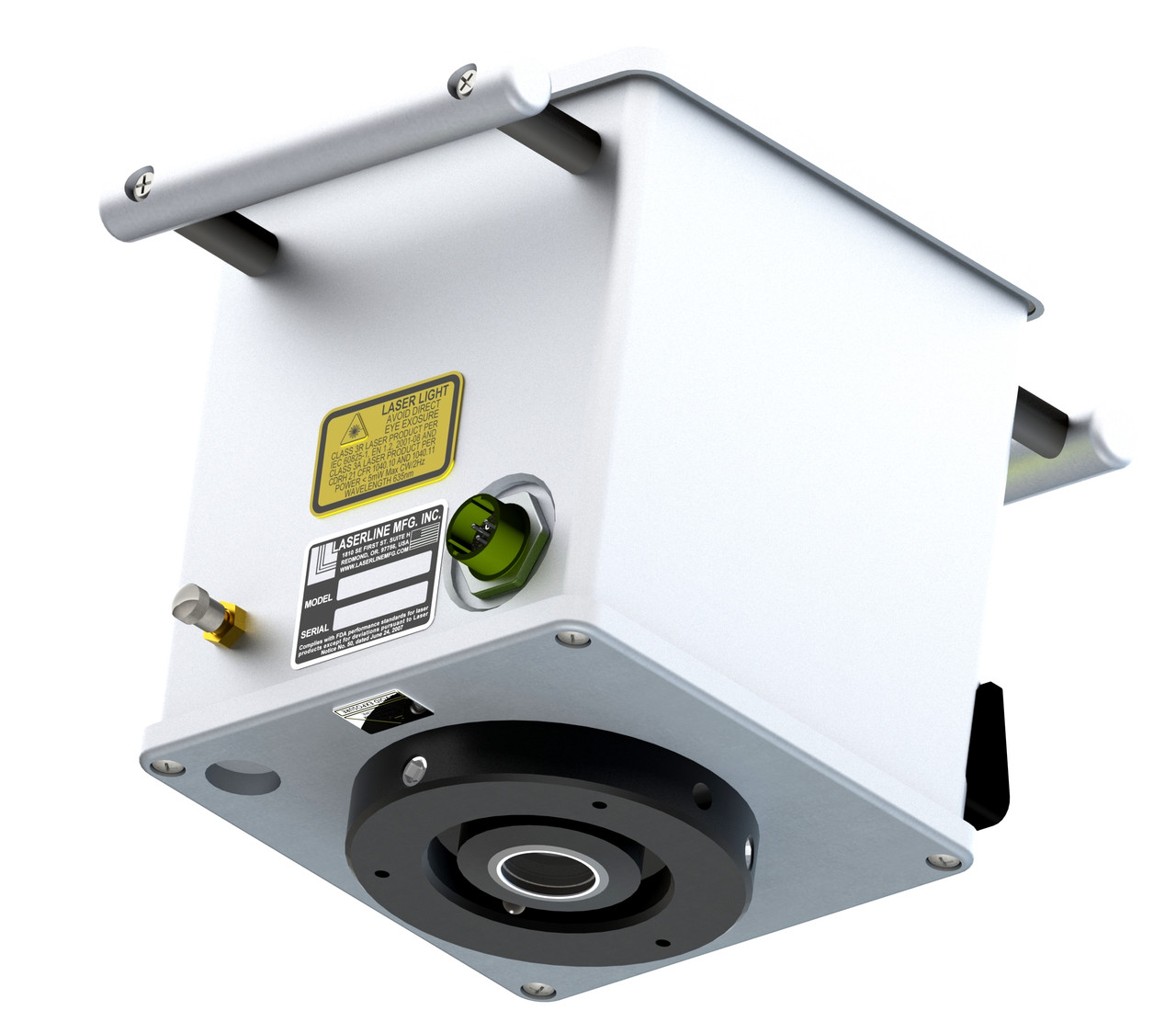 Underside of the LaserLine QUAD 1000HDD showing the downward beam aperture and level vial