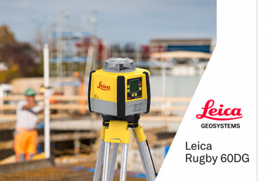 Leica Rugby 60DG dual grade laser set up on a tripod at a construction site, from the Leica user manual