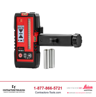 Leica RGR 300-D line laser receiver supplied with its staff clamp and two AA batteries, article 1017990, Contractors-Tools.com