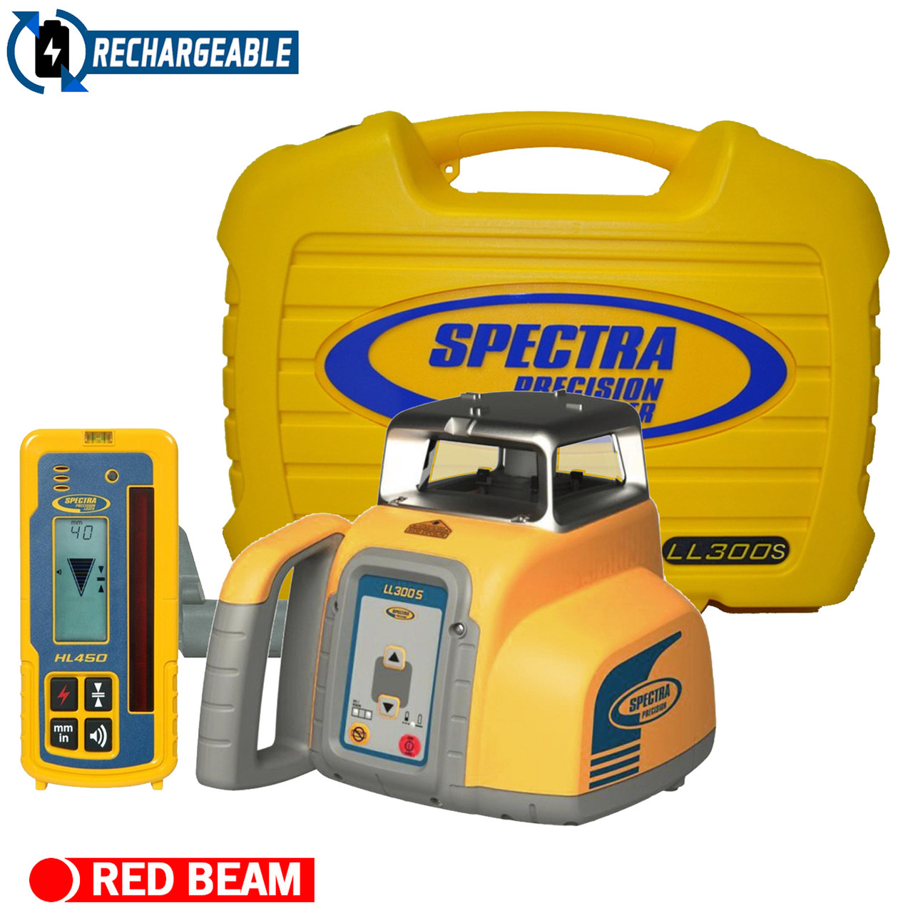 Spectra Precision LL300S-4 Laser level Package with HL450 Receiver - Rechargeable Batteries