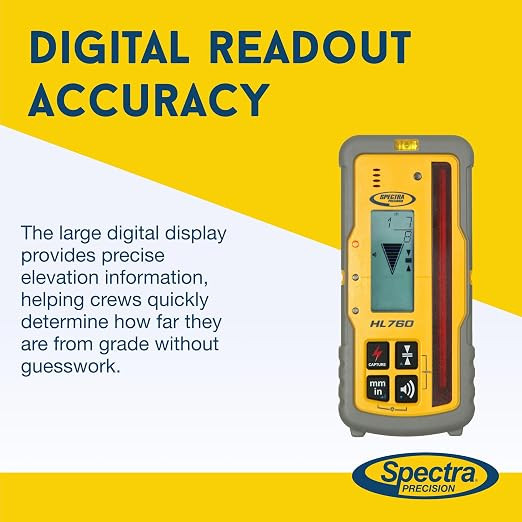 Spectra HL760 laser receiver LCD showing a digital readout of elevation above grade