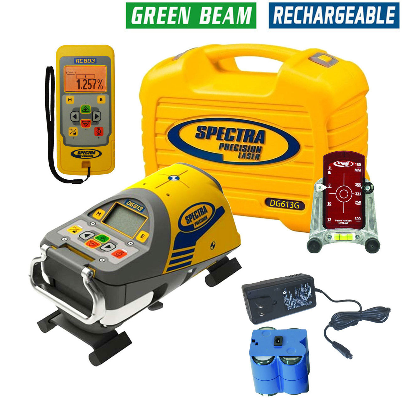 Spectra DG613G Dialgrade Pipe Laser, 8-inch Trivet Plate, Remote Control, Target, Rechargeable Batteries - GREEN BEAM view 7