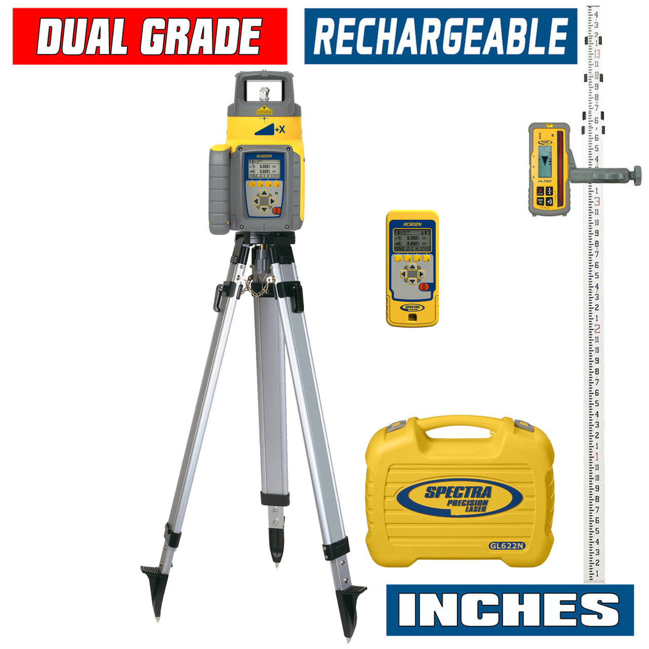 Spectra Precision GL622N-27 Dual Grade Laser INCHES Package with HL760 Receiver, Remote and Tripod view 7