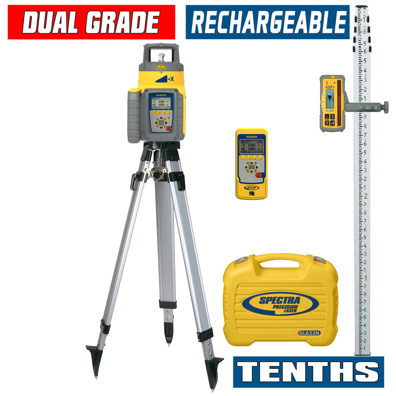 Spectra Precision GL622N-17 Dual Grade Laser TENTHS Package with HL760 Receiver, Remote and Tripod view 7