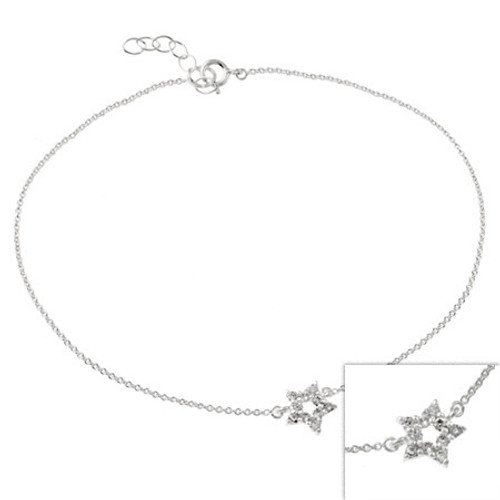 Sterling Silver CZ Star Anklet Bracelet