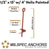 1/2" x 15" w/ 4" Helix Painted Set of 4