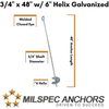 3/4" x 48" with 6" Helix Galvanized- Individual