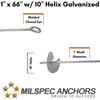 1" x 66" w/ 10" Helix Galvanized- Individual
