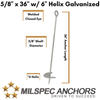 5/8" x 36" w/ 6" Helix Galvanized- Set of 4 