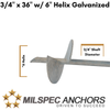 3/4" x 36" w/ 6" Helix Galvanized- Set of 2