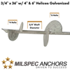 3/4” x 36” w/ 4″ & 6” Helices Galvanized -Individual