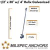 1/2" x 30" w/4" Helix Galvanized Set of 4