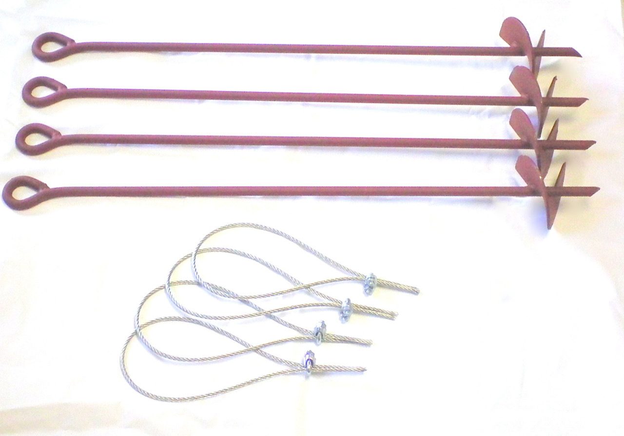1/2" x 30" w/4'' Helix Four Anchor Set- Storage Building or All Purpose with HD Attaching cable and clamps 1/2" x 30" w/4'' Helix Four Anchor Set- Storage Building or All Purpose with HD Attaching cable and clamps