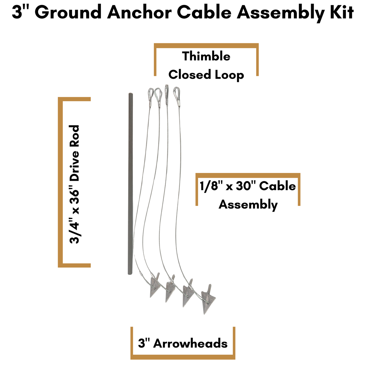 3" Ground Anchor Kit (4 Cable Assemblies + Drive Rod)