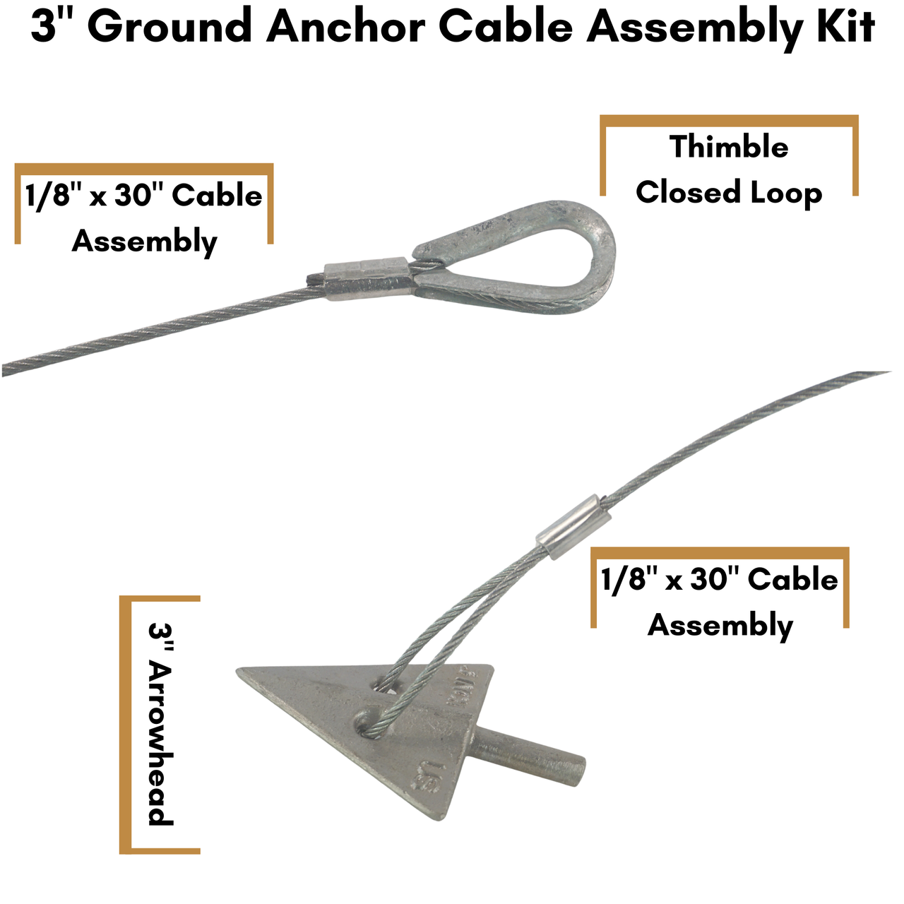 3" Ground Anchor Kit (4 Cable Assemblies + Drive Rod)