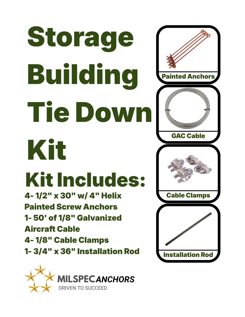Storage Building Tie Down Kit (Painted) w/ Installation Rod
