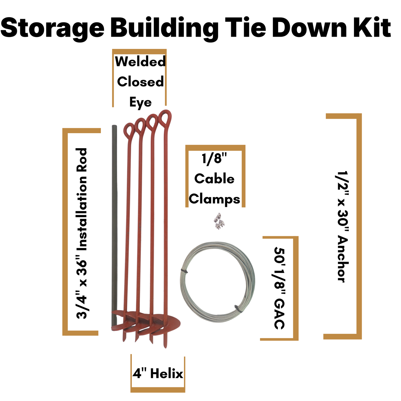 Storage Building Tie Down Kit (Painted) w/ Installation Rod