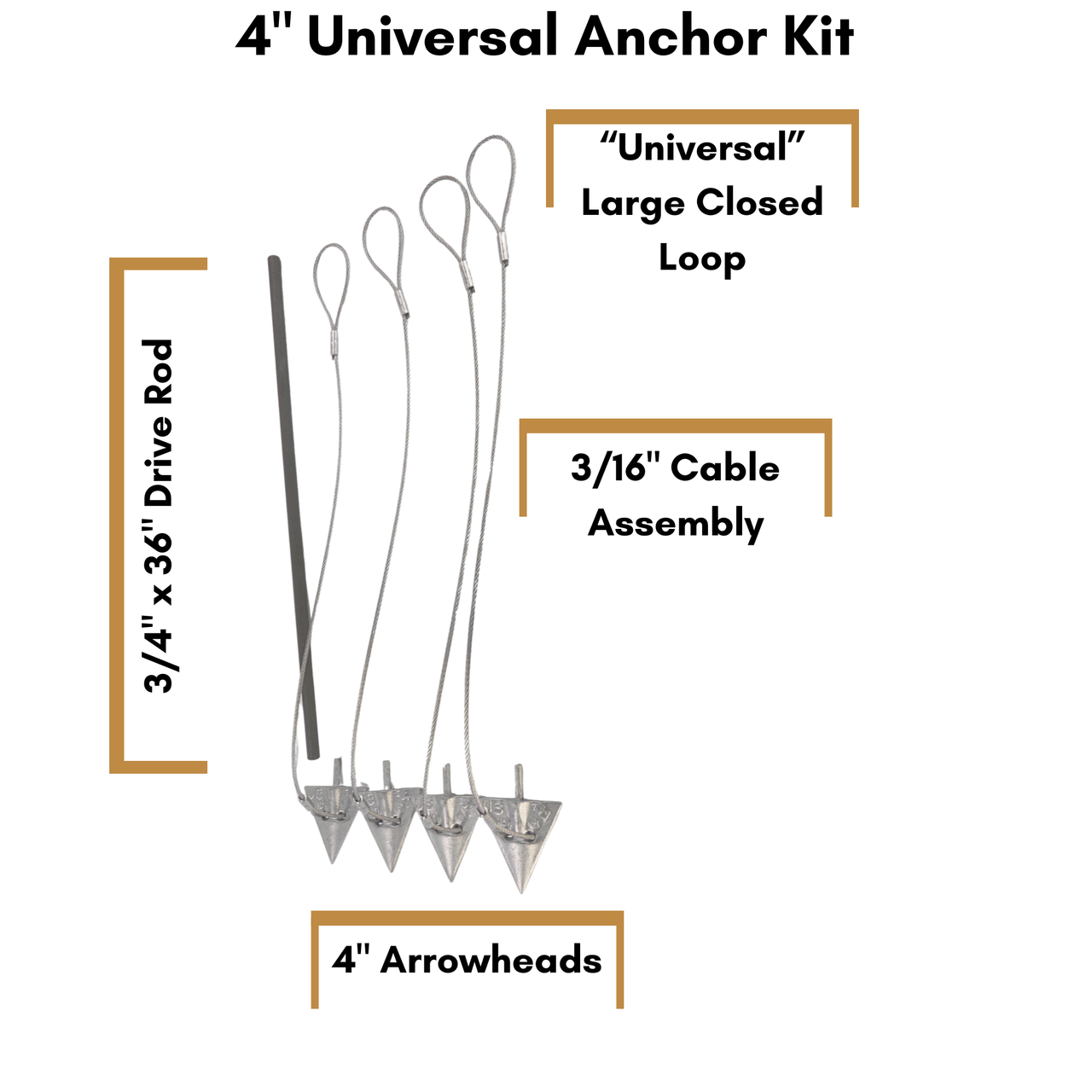 4" Universal Anchor Kit (4 Cable Assemblies + Drive Rod)