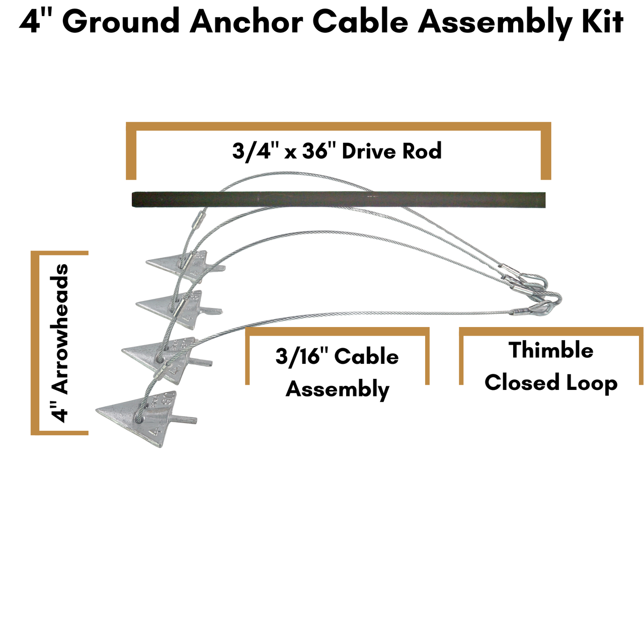 4" Ground Anchor Cable Assembly Kit w/ Drive Rod
