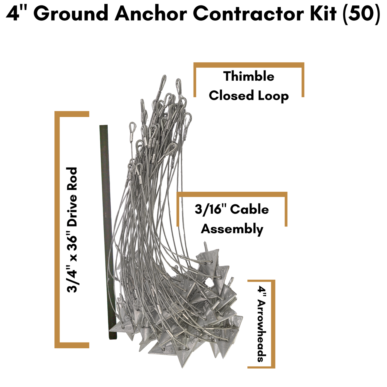  4'' Ground Anchor Contractor Kit (50 Cable Assemblies + Drive Rod)