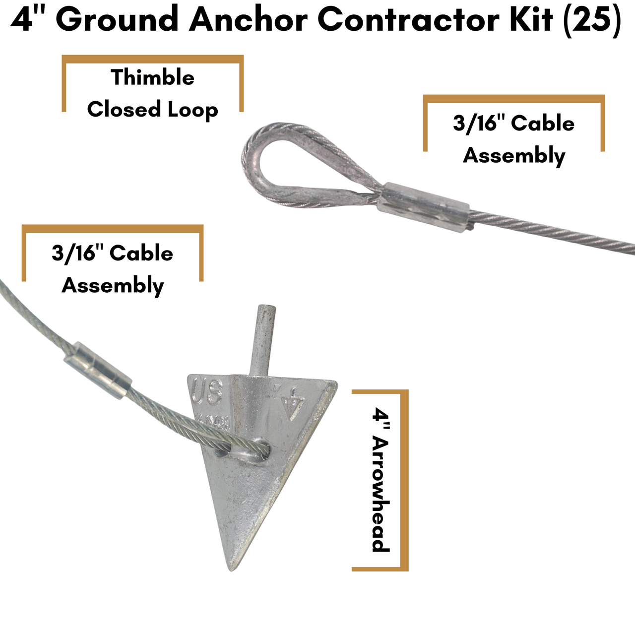 4'' Ground Anchors Contractor Kit (25 Cable Assemblies + Drive Rod)