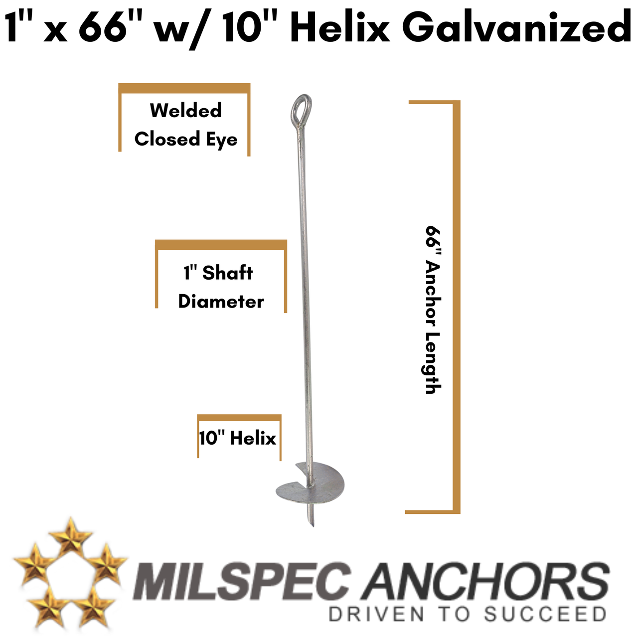 1" x 66" w/ 10" Helix Galvanized- Individual