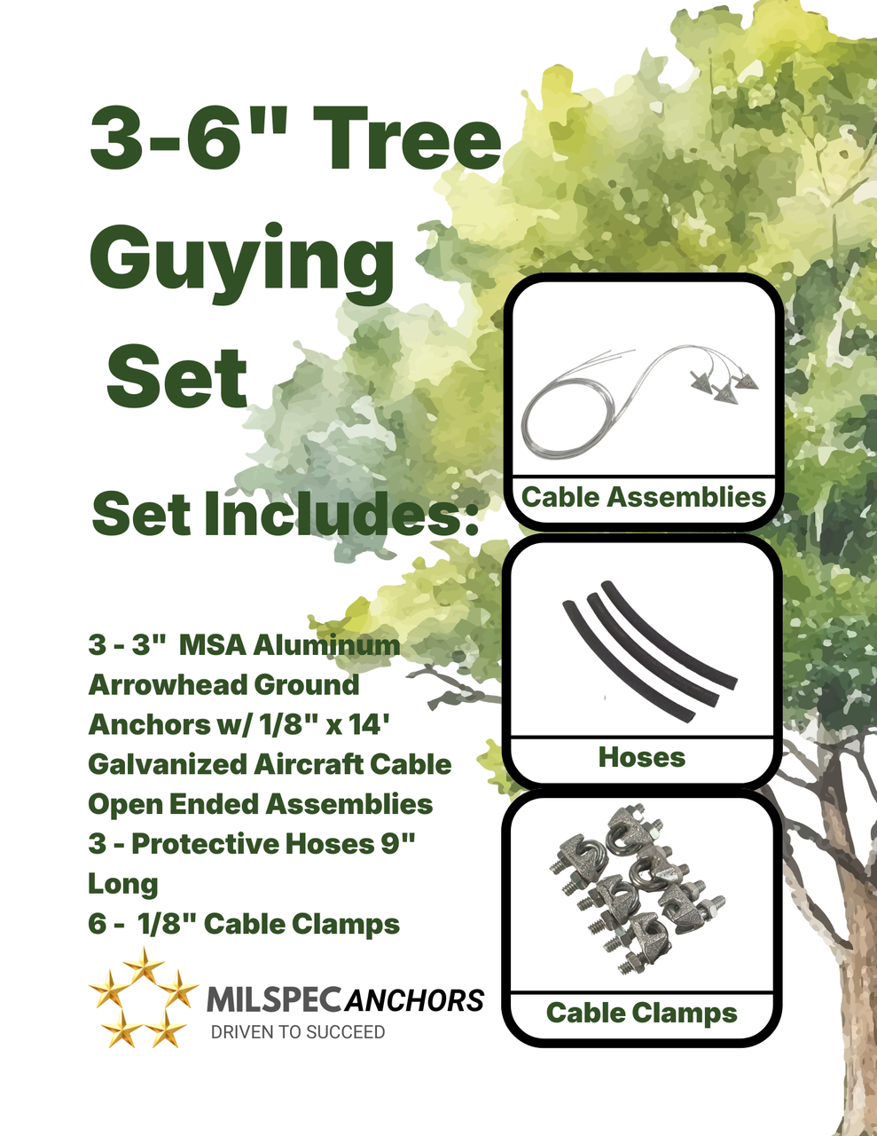 3"-6" Diameter Tree Guying Set