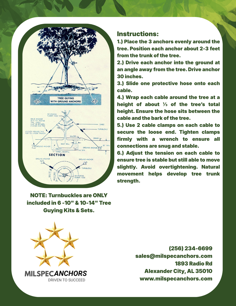 3"-6" Diameter Tree Guying Set