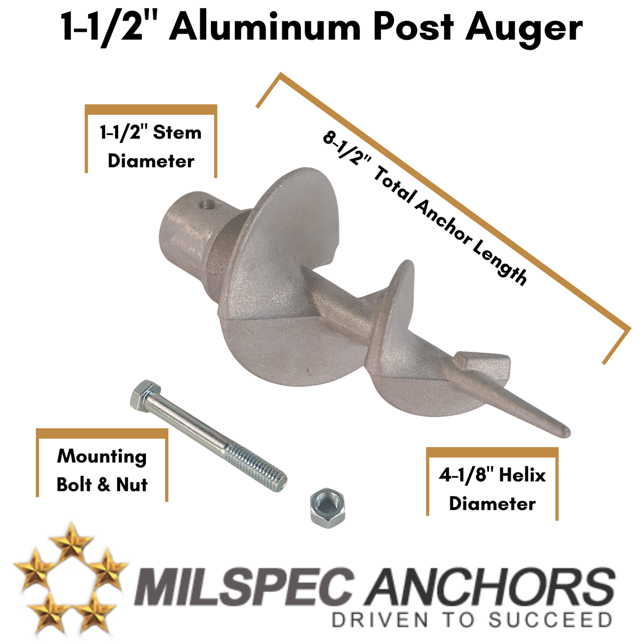 Aluminum Post Auger for Pipe Dock and Fence (1-1/2" or 2")