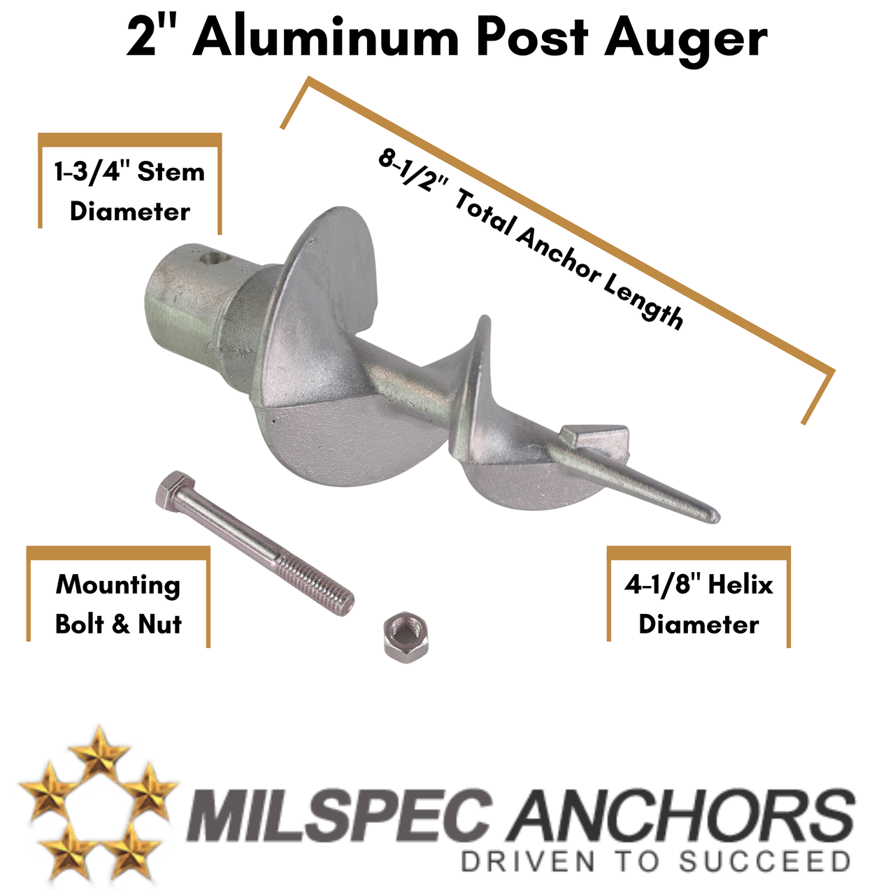 Aluminum Post Auger for Pipe Dock and Fence (1-1/2" or 2")
