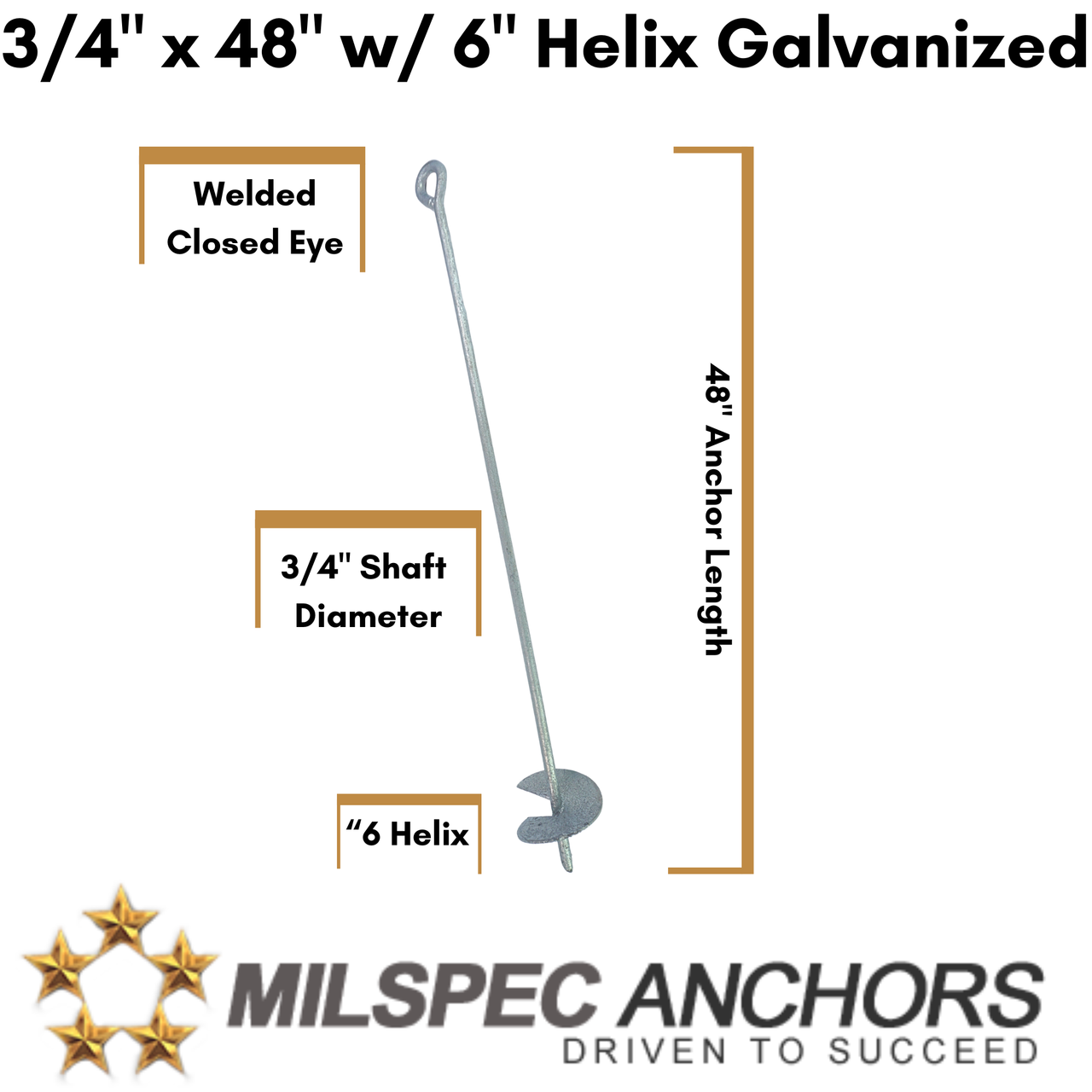 3/4" x 48" with 6" Helix Galvanized- Set of 2