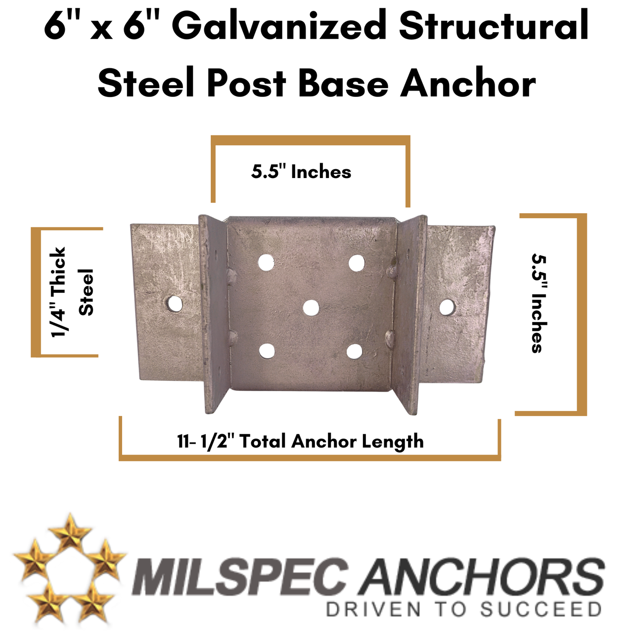 6" x 6" Galvanized Structural Steel Post Base Anchor
