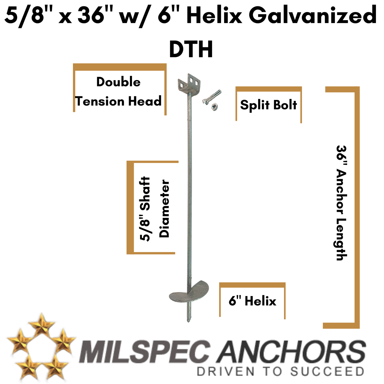 5/8'' x 36'' w/ 6" Helix Galvanized DTH - Individual