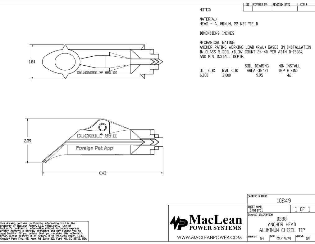 DuckBill® : 88-DB Aluminum Anchor Head Only