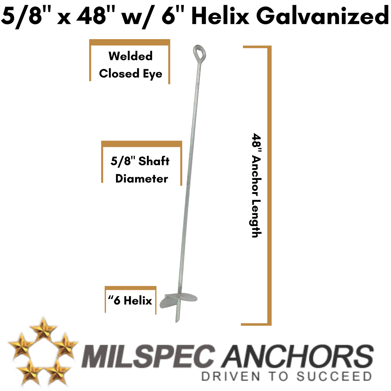 5/8" x 48" w/ 6" Helix Galvanized- Set of 2