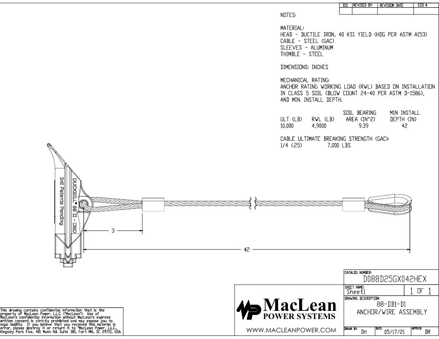 Duckbill® 88-DB1-DI 1/4" x 42" Ductile Iron
