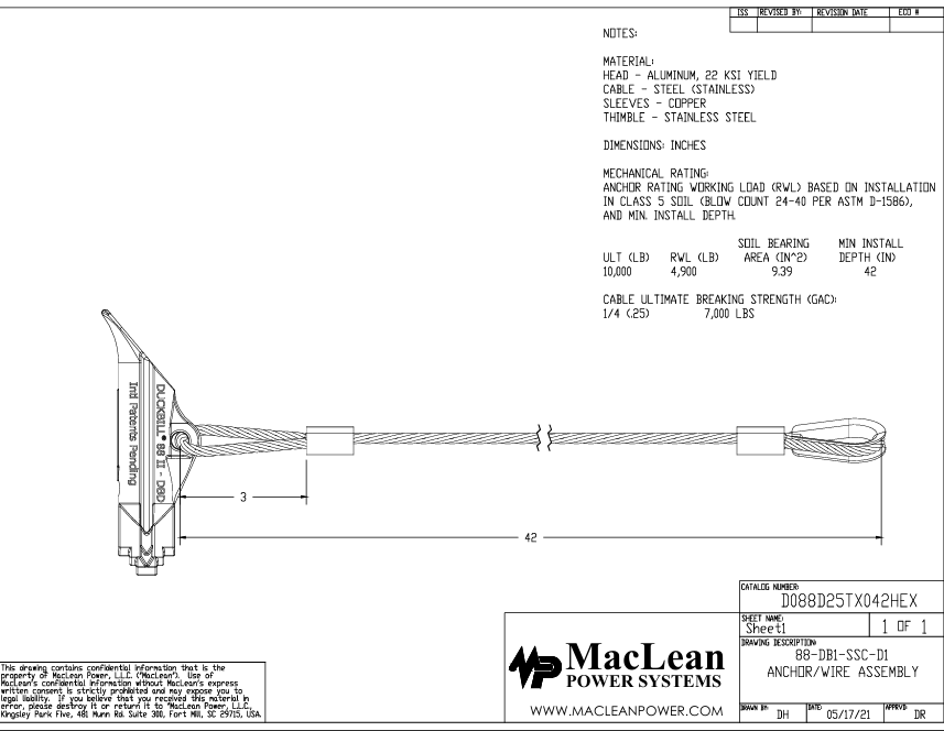 Duckbill® 88-DB1-SSC-DI 1/4" x 42" Ductile Iron