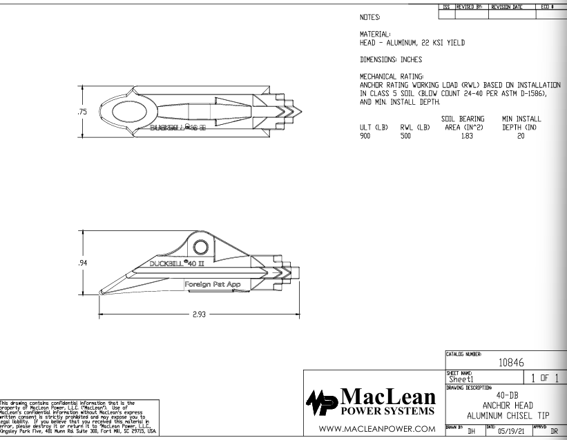 Duckbill® 40-DB Aluminum Anchor Head Only