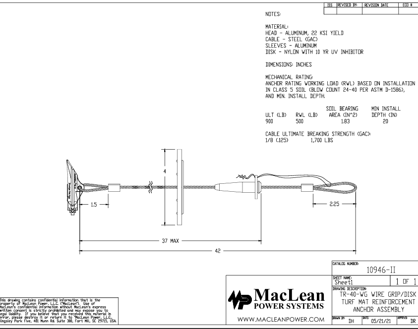 Duckbill® TR-40-WG Wire Grip/Disk Turf Mat Reinforcement Anchor Assembly
